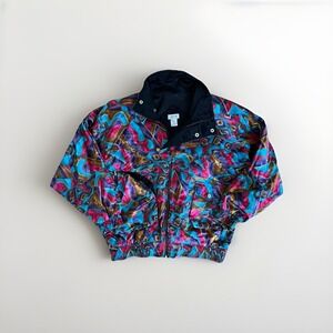 Vintage Lavon Cheerful Corp Women's Jacket Sz M 80s 90s 100% Nylon Shoulder Pads